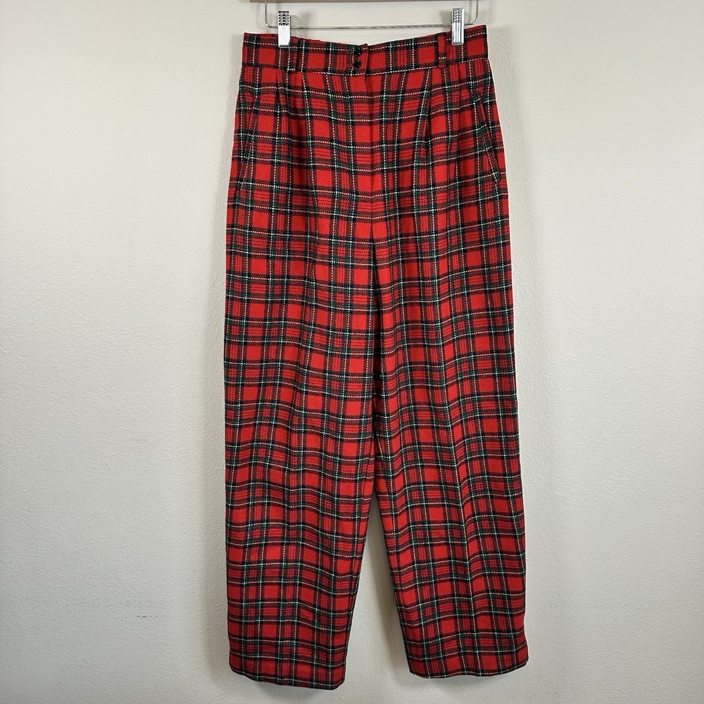 Vintage Red Plaid Pants 10 Wool Blend High Waist Pockets Lined Christmas Holiday